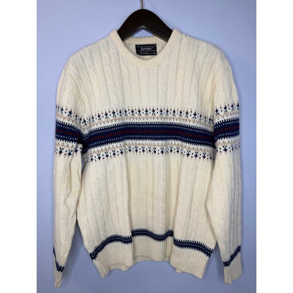 Vintage Jantzen Fair Isle Sweater Wool Blend Cable Knit Sz XL